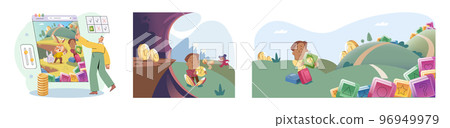 Happy man power from gaming with cryptocurrency, gameplay to earn, NFT, Metaverse, digital world 96949979