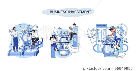 Business investment metaphor. Investment capital profit and income multiplying. Buying shares and funds, modern economy 96949993