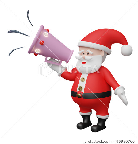 Santa claus with megaphone or hand speaker isolated. website,poster or happiness cards, festive New Year concept, 3d illustration or 3d render 96950766