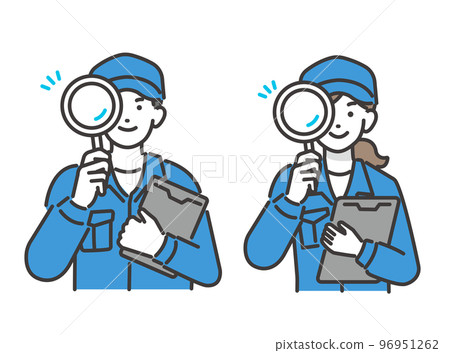 Vector illustration material of an auto mechanic with a magnifying glass and a binder / maintenance / vehicle inspection / repair Vector illustration material of an auto mechanic with a magnifying glass and a binder / maintenance / vehicle inspection / repair 96951262
