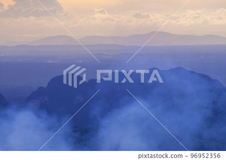 View of landscape nature and mist and mountain in morning light, View of landscape nature and mist and mountain in morning light, 96952356