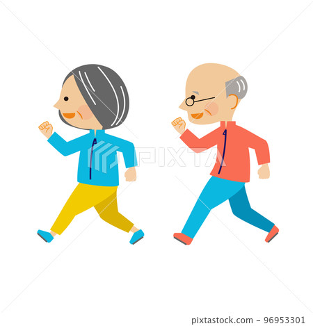 一對老年夫婦鍛煉的插圖素材 96953301