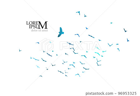 Bird watercolor. A flock of colorful birds. Mixed media. Vector illustration 96953325