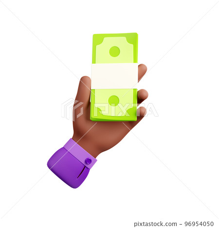 3d man hand with paper cash bundle 96954050