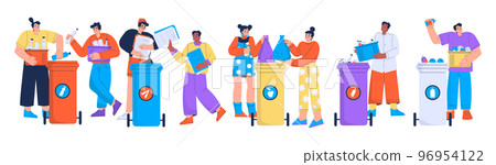 People sorting garbage for recycling, environment 96954122