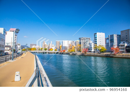 The upstream area is viewed from Midori Ohashi west end. Enjoy the beauty of the Tenma River basin. Hiroshima 96954168