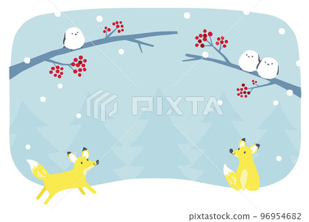 Winter scenery, foxes and long-tailed long-tailed tit 96954682