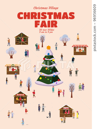 Poster Christmas Fair, background. Xmas fair card with decorated Christmas tree 96956609