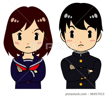 一名穿著心懷不滿的水手服的女學生和一名參加學校跑步的男學生 96957033