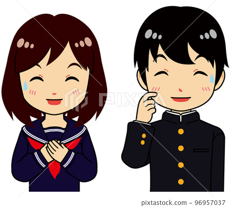 苦笑的水手服女學生和穿校服的男學生 苦笑的水手服女學生和穿校服的男學生 96957037