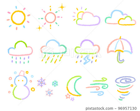 Weather icon Colorful, simple and cute hand drawn line drawing illustration set 96957130