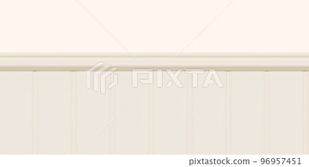 Beige beadboard or wainscot with top chair guard trim seamless pattern on light wall Beige beadboard or wainscot with top chair guard trim seamless pattern on light wall 96957451