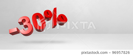 30% off discount offer. 3D illustration isolated on white. Horizontal banner 96957826