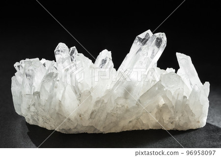 Pure Quartz Crystal Cluster on Black Background Pure Quartz Crystal Cluster on Black Background 96958097