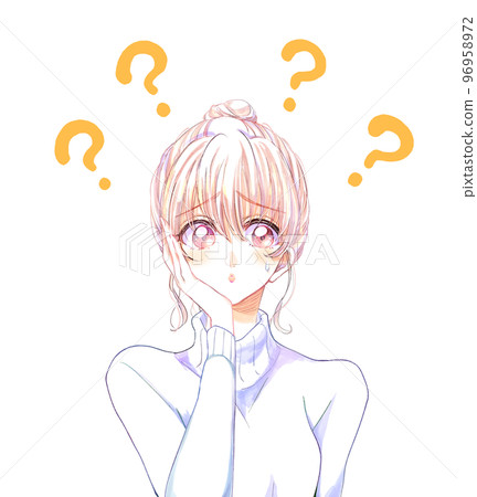 Woman with a question mark floating above her head - Stock Illustration ...