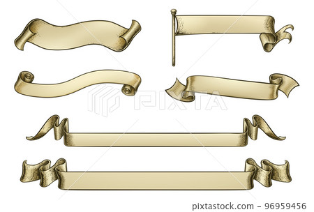 Scroll Paper Banner Parchment Flag Ribbon Woodcut - Stock Illustration  [96959456] - PIXTA