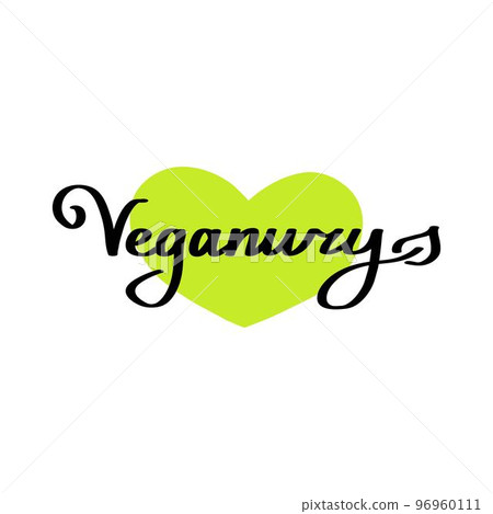 Vegan handdrawn text green vector lettering illustration. Vegan handdrawn text green vector lettering illustration. 96960111