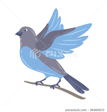 Illustration of cute bird sitting on branch. Image of birdie in simple style. Illustration of cute bird sitting on branch. Image of birdie in simple style. 96960633