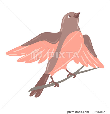 Illustration of cute bird sitting on branch. Image of birdie in simple style. Illustration of cute bird sitting on branch. Image of birdie in simple style. 96960640