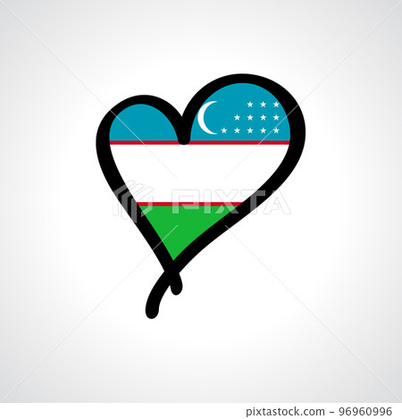 Uzbekistani flag heart-shaped hand drawn logo. Vector illustration. 96960996