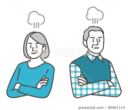 Angry senior men and women. An old couple quarreling. Middle age divorce [vector illustration material] 96961114