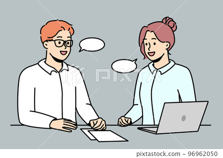 Businessman, businesswoman, company members are negotiating. Businessman, businesswoman, company members are negotiating. 96962050