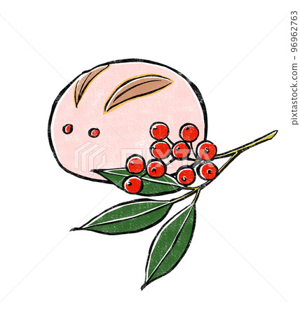 Red rabbit bun with Nanten (wooden print style) Red rabbit bun with Nanten (wooden print style) 96962763