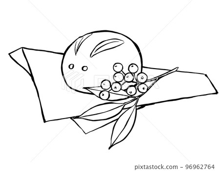 Rabbit manju on a sheet of paper and accompanying Nanten (brush and line drawings) 96962764