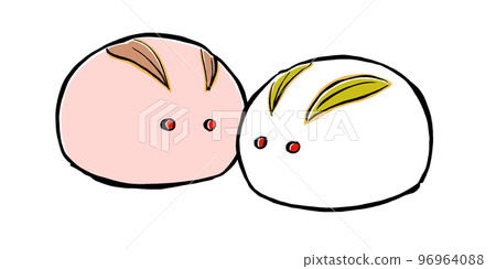 Red and white bunny buns placed facing each other drawn with a brush and painted matte 96964088