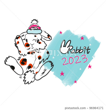 Rabbit in a hat, year of the rabbit, 2023, smiling 96964171