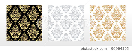 Wallpapers in the style of Baroque. Seamless vector backgrounds. Set of colored floral ornaments. Graphic patterns for fabric, wallpaper, packaging. Ornate Damask flower ornaments Wallpapers in the style of Baroque. Seamless vector backgrounds. Set of colored floral ornaments. Graphic patterns for fabric, wallpaper, packaging. Ornate Damask flower ornaments 96964305