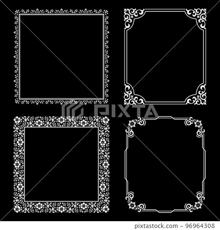 Set of decorative frames Elegant vector element for design in Eastern style, place for text. Floral black and white borders. Lace illustration for invitations and greeting cards. Set of decorative frames Elegant vector element for design in Eastern style, place for text. Floral black and white borders. Lace illustration for invitations and greeting cards. 96964308