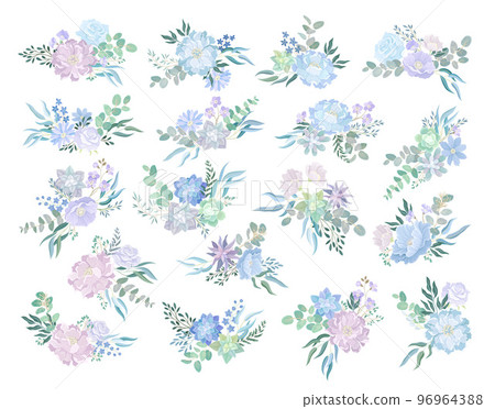 Blue Flowers Bouquet and Floral Tender Composition Big Vector Set Blue Flowers Bouquet and Floral Tender Composition Big Vector Set 96964388