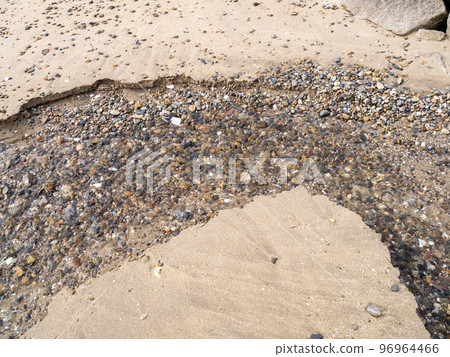 A river flowing along the sandy beach. A river flowing along the sandy beach. 96964466