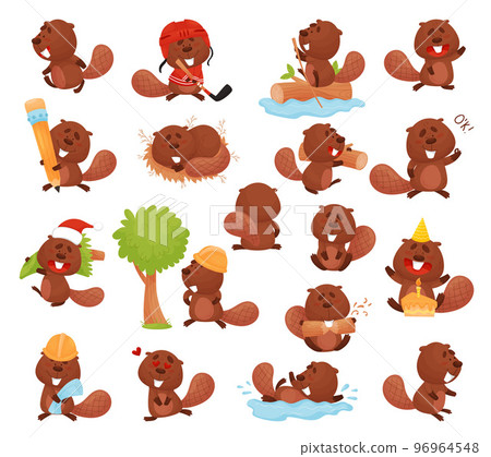 Funny Beaver Character in Different Actions Big Vector Set Funny Beaver Character in Different Actions Big Vector Set 96964548