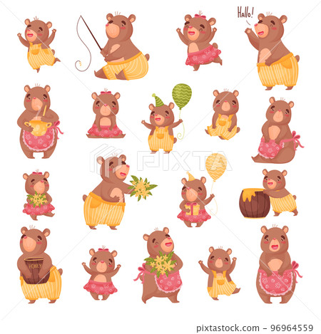 Funny Bear Woodland Character Engaged in Different Activity Big Vector Set 96964559