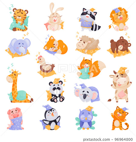 Sleeping Animals Having Sweet Night Dream Snoring on Pillow Big Vector Set Sleeping Animals Having Sweet Night Dream Snoring on Pillow Big Vector Set 96964800