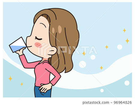 一名年輕女子飲用水的插圖 一名年輕女子飲用水的插圖 96964826