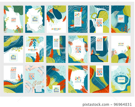 Abstract Cover and Card Design with Scribble and Floral Element Vector Template Set Abstract Cover and Card Design with Scribble and Floral Element Vector Template Set 96964831