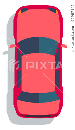 Red car top view. City road transport Red car top view. City road transport 96967145