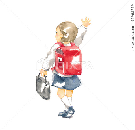 Elementary school girl carrying a school bag Elementary school girl carrying a school bag 96968739