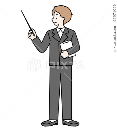 Illustration of a man in a suit explaining Illustration of a man in a suit explaining 96971096