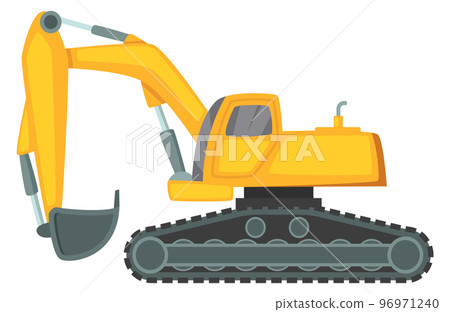 Road rail excavator side view. Cartoon heavy vehicle Road rail excavator side view. Cartoon heavy vehicle 96971240