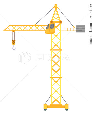 Construction crane icon. Cartoon heavy lifting machine 96971256