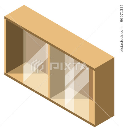 Glass cabinet icon. Isometric wooden home storage 96971355