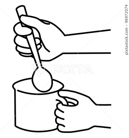 Illustration material of a hand holding a mug and a spoon Illustration material of a hand holding a mug and a spoon 96972074