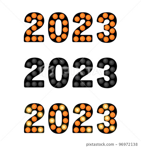 Happy New Year 2023 marquee lights text template with white background. Happy New Year 2023 marquee lights text template with white background. 96972138