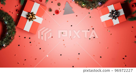 red chistmas present background with christmas decoration 3d render illustration 96972227