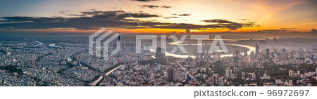 Aerial view Skyscrapers flying by drone of Ho Chi Minh City, Vietnam Aerial view Skyscrapers flying by drone of Ho Chi Minh City, Vietnam 96972697