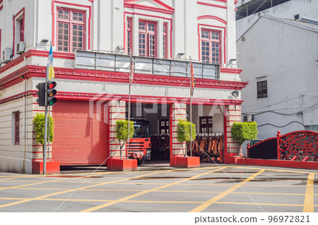 Fire station and fire truck in Malaysia, Penang Island Fire station and fire truck in Malaysia, Penang Island 96972821